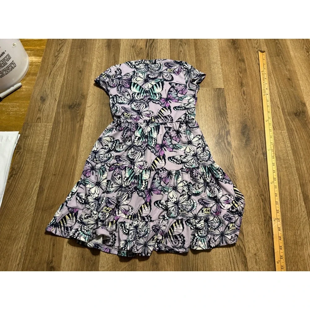 Knitworks Dress Girls Size 8 Purple Tiered Skirt Knit Short Sleeve Butterfly